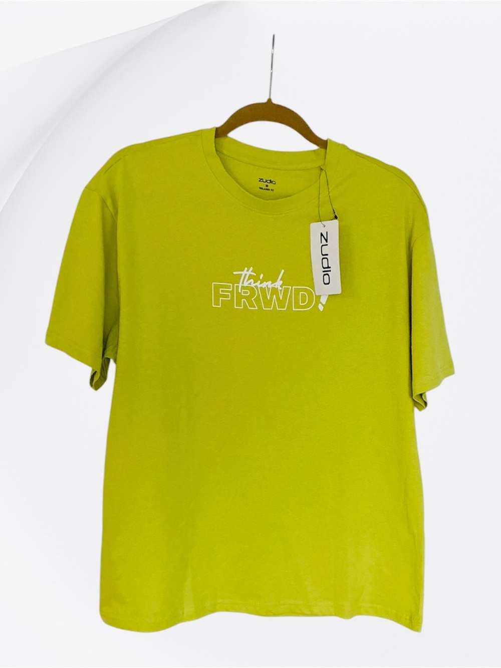 Zudio Men’s Lime Green Graphic Tee “Think FRWD!” Size M NWT Casual Streetwear